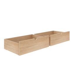 Wooden under-bed storage drawers for extra bedroom space organization.