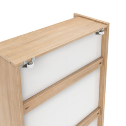 Modern wooden cabinet showing sliding mechanism on top, ideal for minimalist home decor.