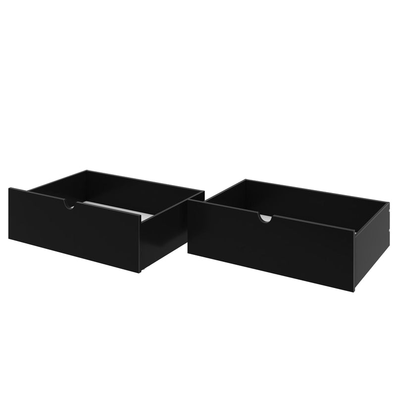 Pair of black rectangular storage drawers with finger-pull cutouts for underbed or shelf organization