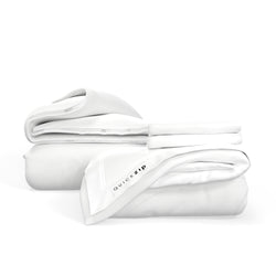 White QuickZip bedding set with zipper detail, offering easy-to-change, high-quality bed linens for a comfortable sleep experience.