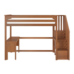 Walnut solid wood loft bed with integrated storage stairs and built-in desk — space‑saving bedroom solution