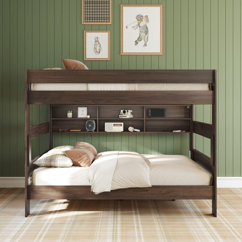 Modern Farmhouse Queen Over Queen Bunk Bed With Bookcase