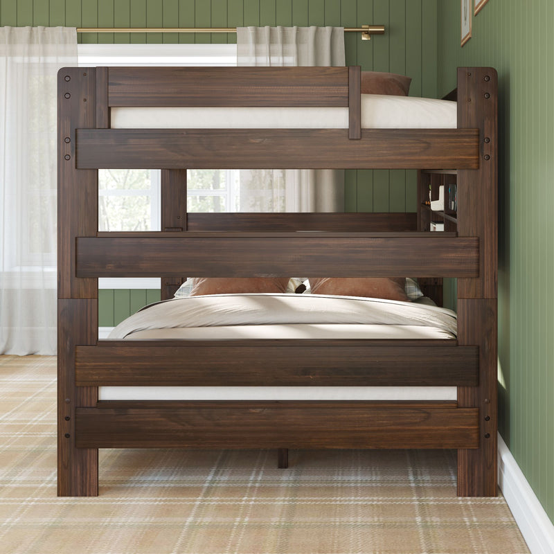 Modern Farmhouse Queen Over Queen Bunk Bed With Bookcase