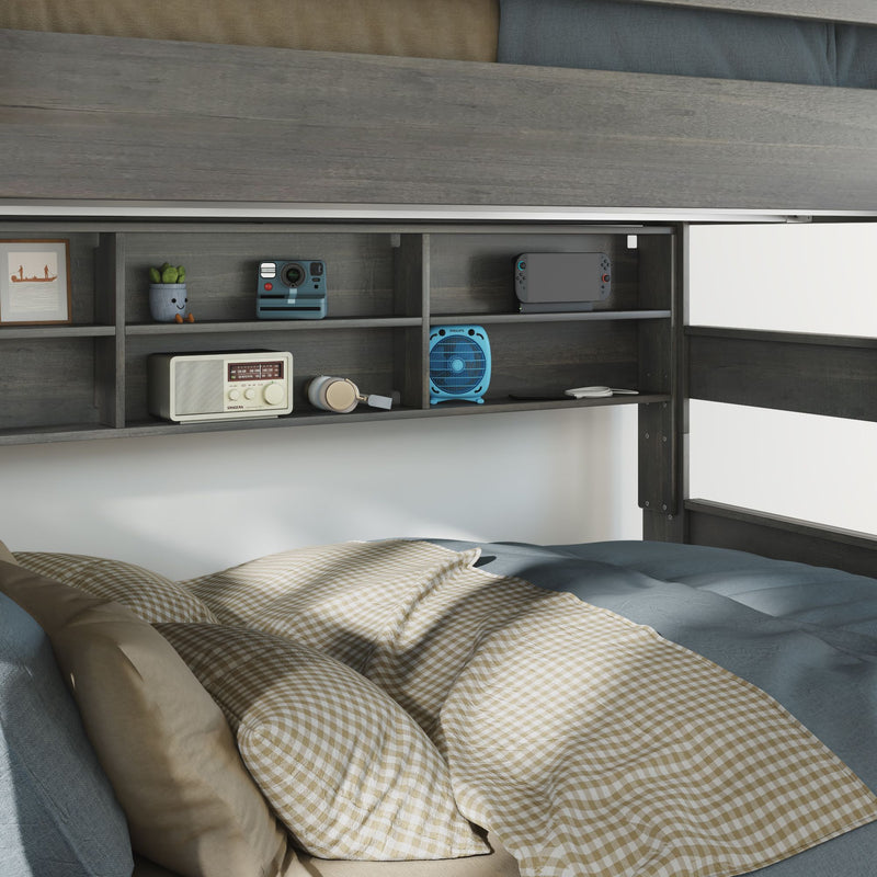 Modern Farmhouse Queen Over Queen Bunk Bed With Bookcase