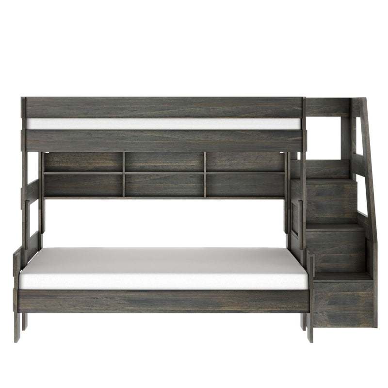 Modern Farmhouse Twin Over Full Bunk Bed With Stairs & Bookcase