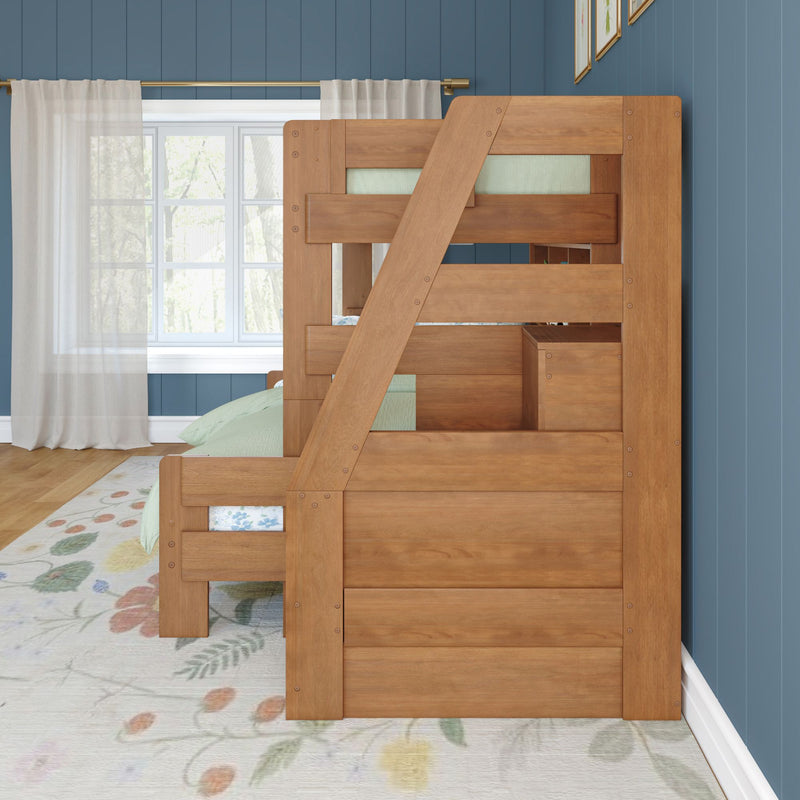 Modern Farmhouse Twin Over Full Bunk Bed With Stairs & Bookcase