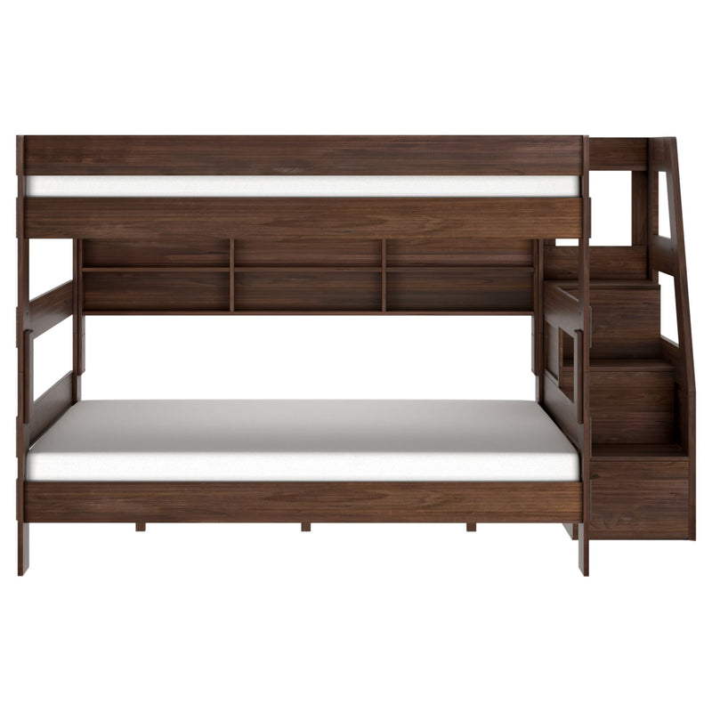 Modern Farmhouse Queen Over Queen Bunk Bed With Stairs & Bookcase