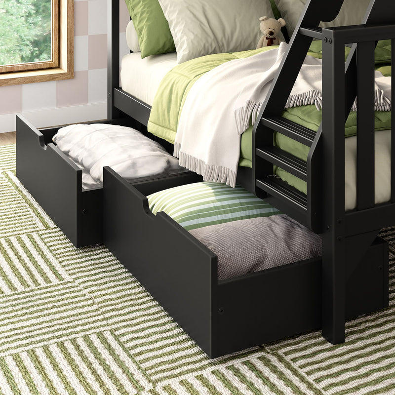 Scandinavian Twin Over Full Bunk Bed With Storage Drawers