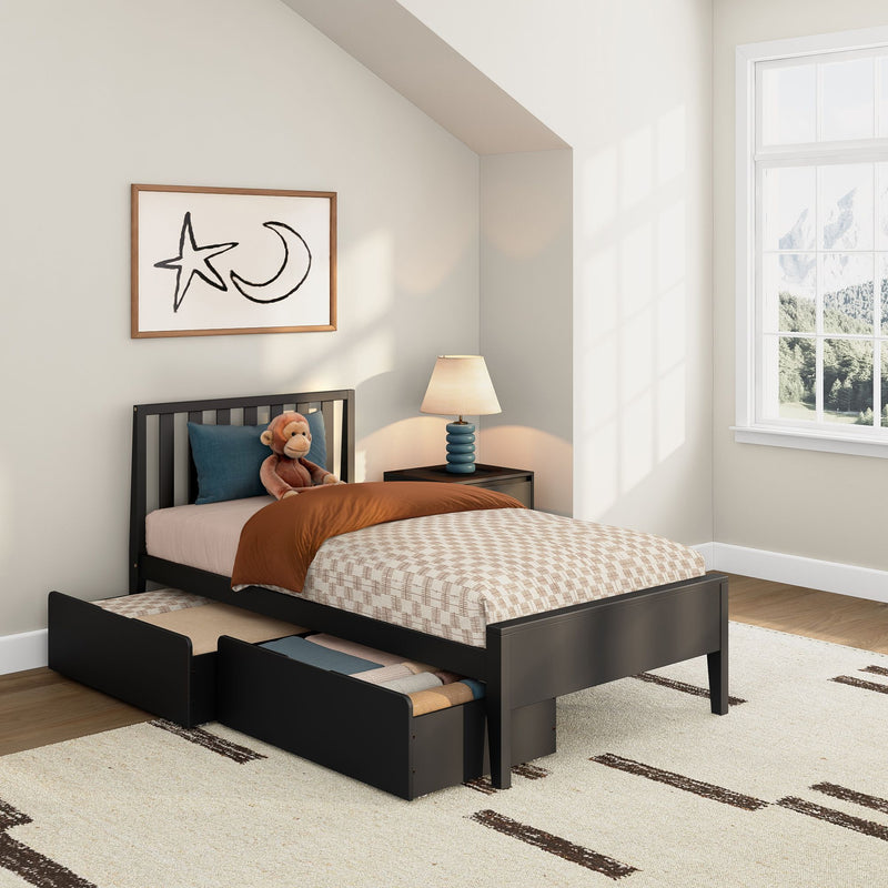 Scandinavian Twin Bed with Underbed Storage Drawers