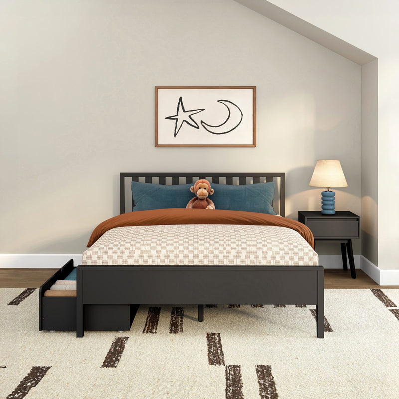 Scandinavian Queen Bed with Underbed Storage Drawers