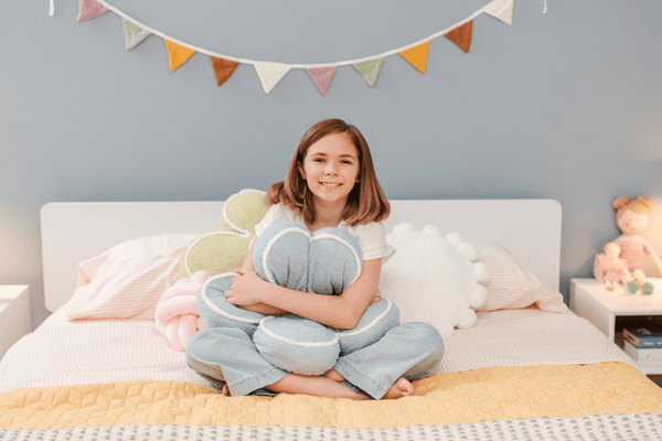 Girl Hugging Pillow Mid Century Modern Queen Bed