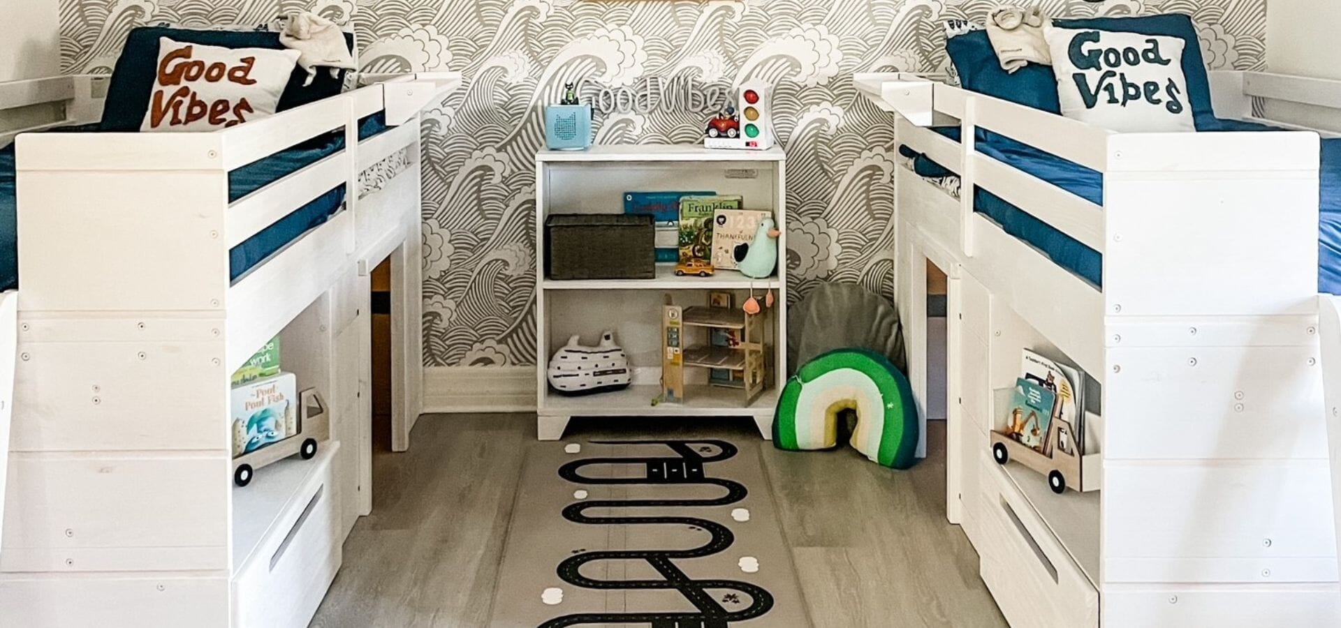 Low Loft Beds for Kids and Children's Bookshelf