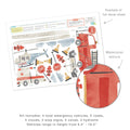 Watercolor emergency vehicle wall decals sheet featuring fire truck, ambulance, police car, helicopter, roads, stop signs, cones, hydrants and clouds