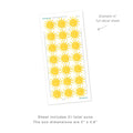 Watercolor sun stickers sheet, 21 yellow sunburst peel-and-stick decals for planners, scrapbooking and craft projects
