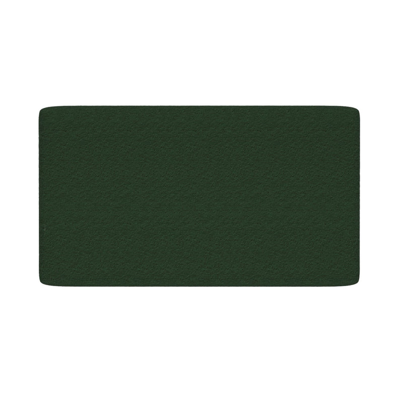 Dark green rectangular textured floor mat, plush bath and kitchen mat with rounded corners on white background