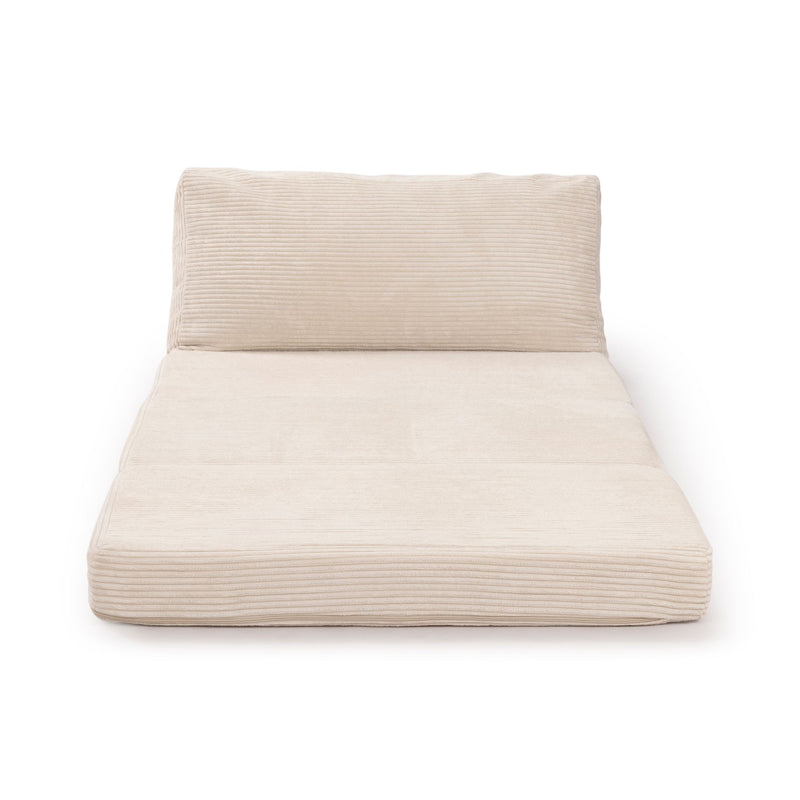 Beige corduroy cushion pad with backrest for versatile seating furniture.