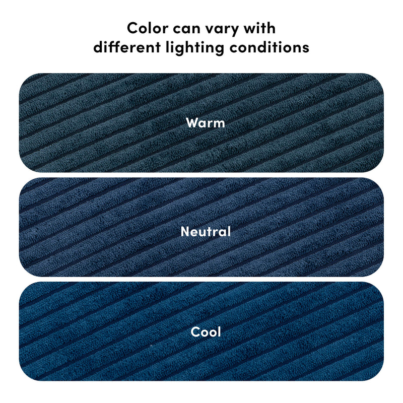 Image showing fabric color variations in warm, neutral, and cool lighting conditions.