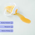 Spilled juice from sippy cup on waterproof, machine-washable, moisture-wicking fabric.