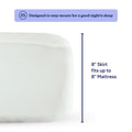 Mattress cover with 8-inch skirt designed for secure fit and comfort on 8-inch mattress.