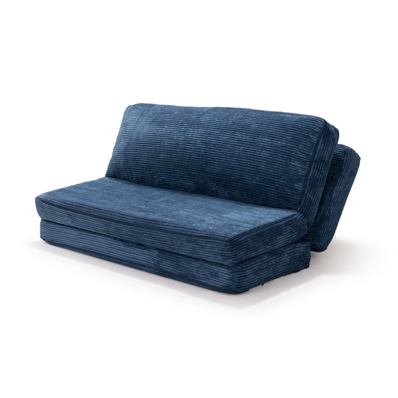 Blue Corduroy Foldable Futon Sofa Bed Perfect for Modern Living Room Decor