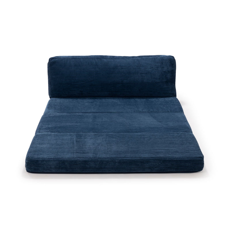 Navy blue floor sofa bed with plush cushions and modern design.