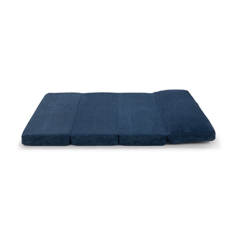 Blue folding floor mattress for versatile home use and guest comfort.