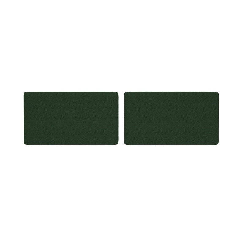Pair of dark green rectangular sofa cushions with rounded corners on a white background