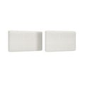 Pair of white rectangular boucle lumbar sofa cushions with textured upholstery fabric on a white background