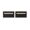 Pair of rectangular black fabric-wrapped wall panels with blush-pink borders and horizontal natural wood mounting rails, modern decorative panels for home decor on white background
