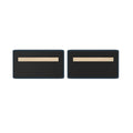 Set of 2 rectangular black fabric acoustic wall panels with navy trim and light wood mounting rails – sound-absorbing office or conference room wall panels