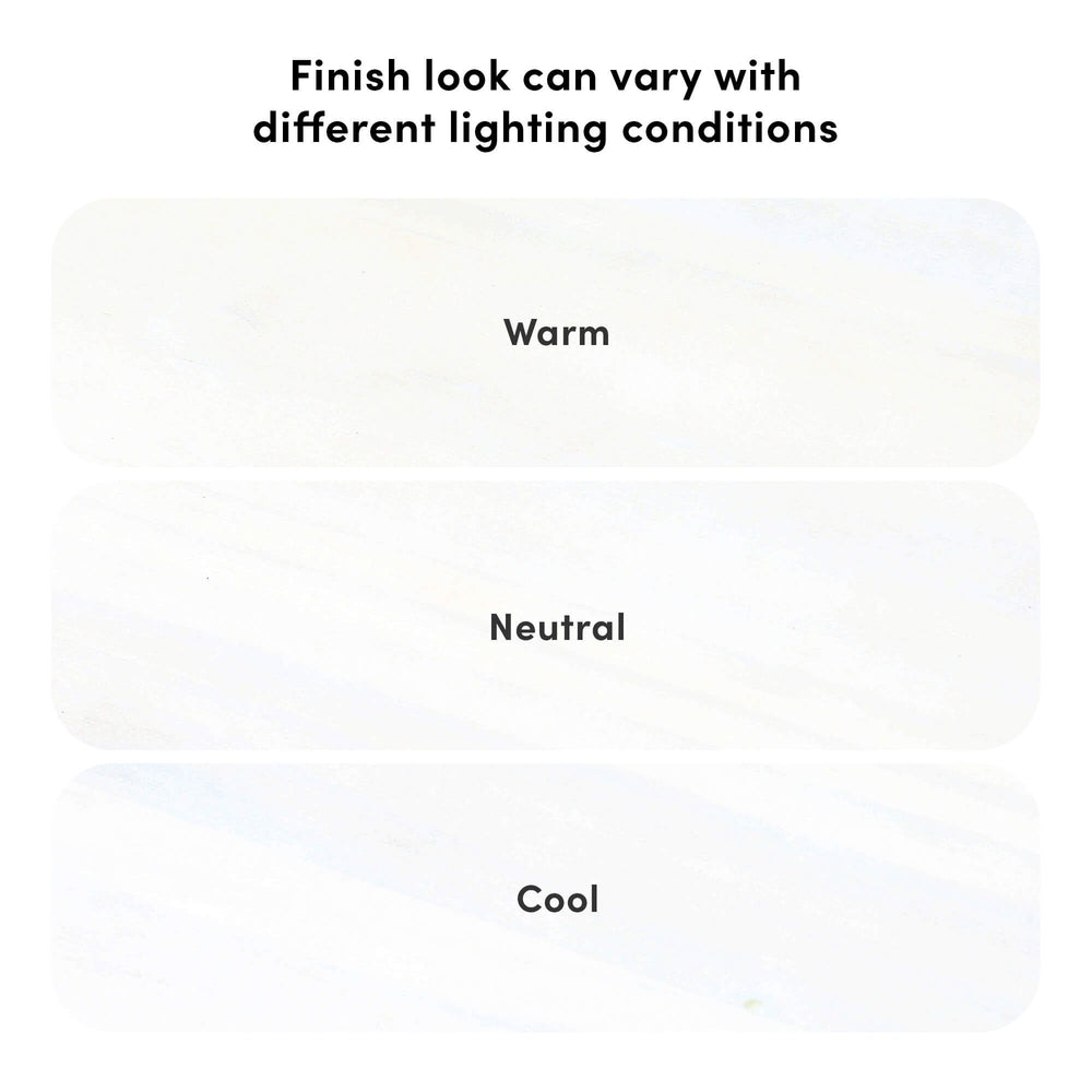 Image showing finish variations under different lighting conditions: warm, neutral, and cool tones.