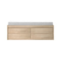 Minimalist light oak six-drawer dresser topped with a gray mattress pad on a white background