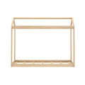 Natural pine children's house-shaped bed frame with slatted wooden platform base, minimalist light wood platform bed (no mattress)