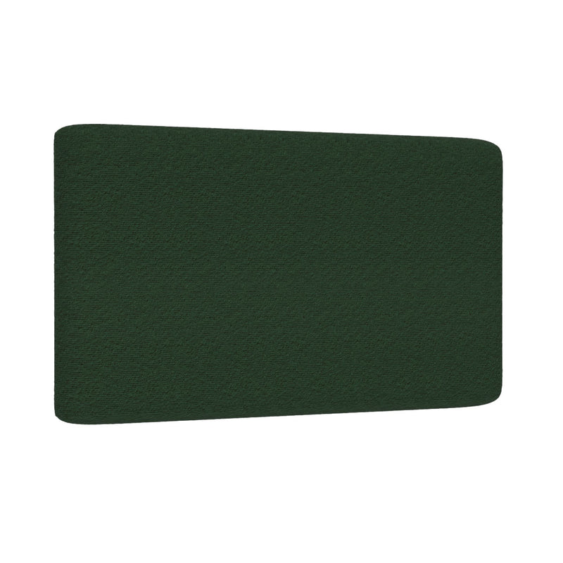 Close-up of dark green textured fabric mat with rounded corners on a white background