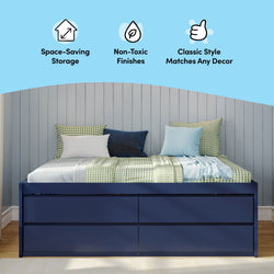 Daybed with space-saving storage, non-toxic finishes, and classic style matching any decor.