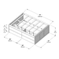 Isometric assembly diagram of a wooden platform bed frame with slatted mattress support and built-in storage drawers, labeled measurements 79" (200 cm) length × 58" (147 cm) width × 38" (95 cm) depth — furniture assembly and bed frame dimensions.