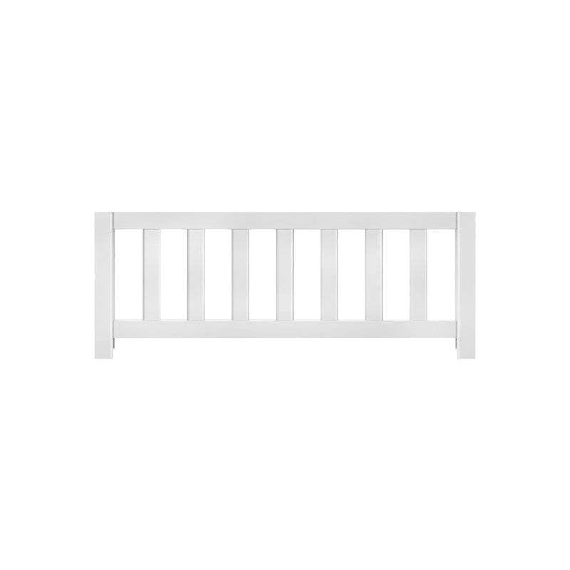 White safety bed rail for toddlers offering secure sleeping protection.