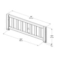 Toddler bed rail safety guard technical drawing showing white wooden slatted bed guard with measurements: 38" (96.5 cm) overall length, 34.5" (88 cm) inner length, 14.5" (37 cm) height, 9.5" (24 cm) slat spacing, 1" (4 cm) thickness