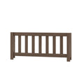 Brown oak-finish wooden bed guard rail with vertical slats, toddler safety side rail for twin and full beds