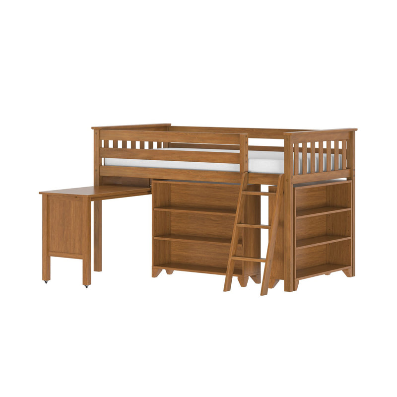 Twin Low Loft Bed With Desk & Bookcases