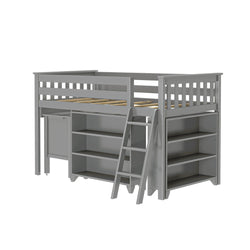 18-3B3BDK-121 : Loft Beds Twin-Size Low Loft With Pull-Out Desk & 3-Shelf Bookcases, Grey