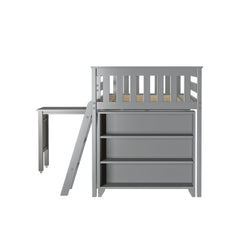 18-3B3BDK-121 : Loft Beds Twin-Size Low Loft With Pull-Out Desk & 3-Shelf Bookcases, Grey