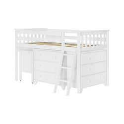 18-3D3DDK-002 : Loft Beds Twin-Size Low Loft With Pull-Out Desk & 3-Drawer Dressers, White