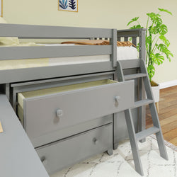 18-3D3DDK-121 : Loft Beds Twin-Size Low Loft with Pull-Out Desk and 3-Drawer Dressers, Grey