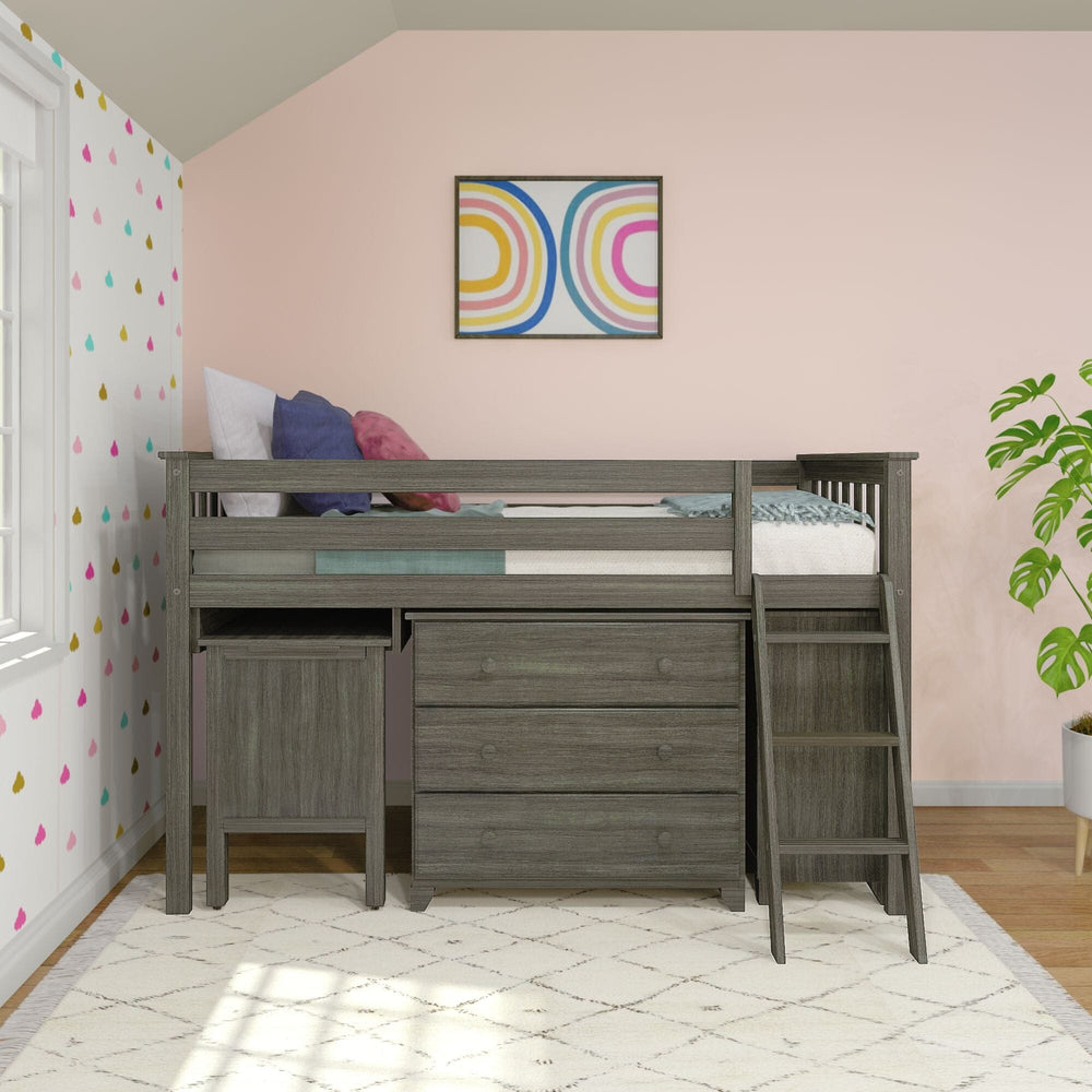 18-3D3DDK-151 : Loft Beds Twin-Size Low Loft With Pull-Out Desk & 3-Drawer Dressers, Clay