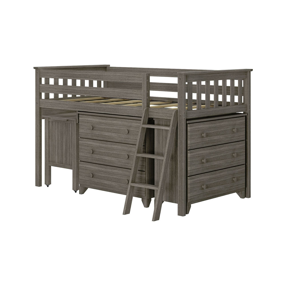 18-3D3DDK-151 : Loft Beds Twin-Size Low Loft With Pull-Out Desk & 3-Drawer Dressers, Clay