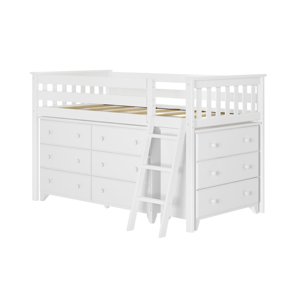 18-3D6D-002 : Loft Beds Twin-Size Low Loft With 3-Drawer & 6-Drawer Dressers, White