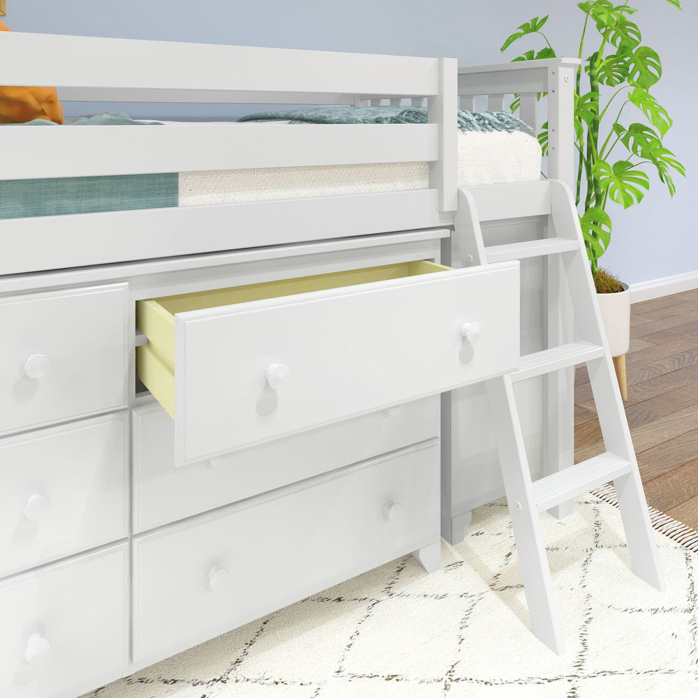 18-3D6D-002 : Loft Beds Twin-Size Low Loft With 3-Drawer & 6-Drawer Dressers, White