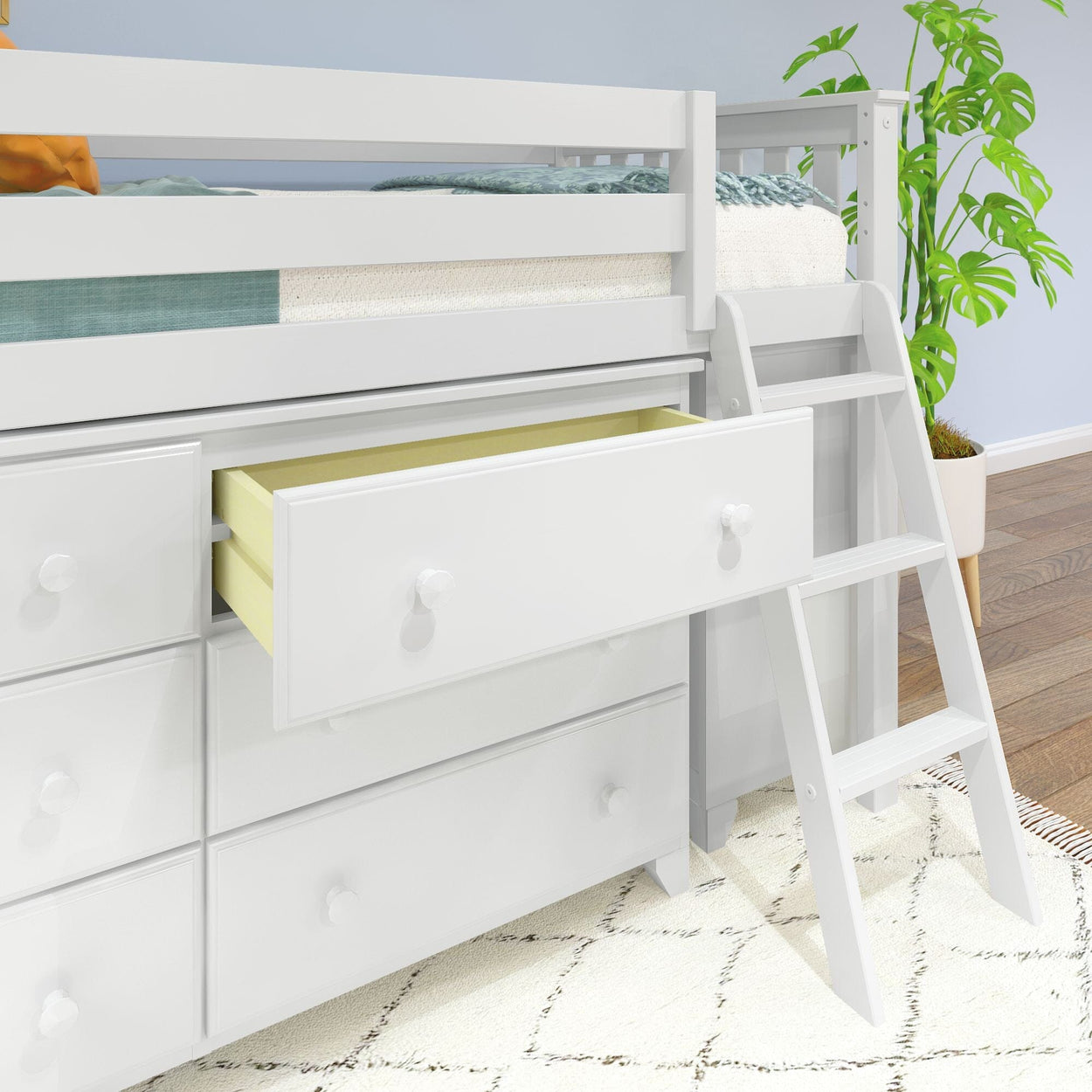 18-3D6D-002 : Loft Beds Twin-Size Low Loft with 3-Drawer and 6-Drawer Dressers, White