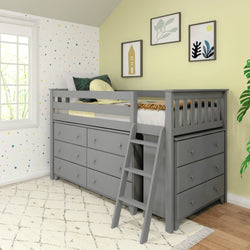 18-3D6D-121 : Loft Beds Twin-Size Low Loft with 3-Drawer and 6-Drawer Dressers, Grey
